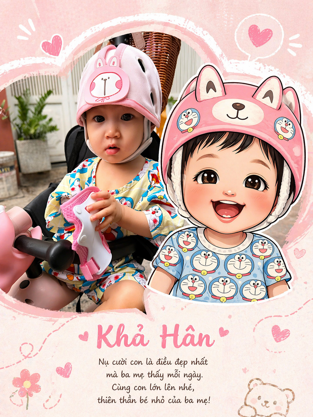 Bé Phạm Trần Khả Hân cười tươi